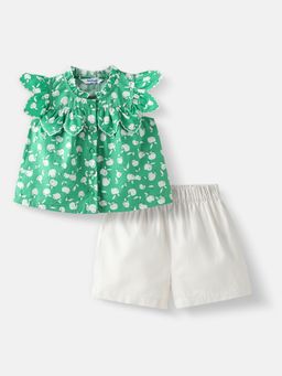Nautinati - Girls Printed Ruffle Sleeves Top with Solid Shorts (Set of 2)