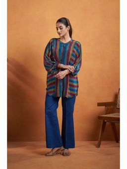 AFFROZ - Women Blue Striped Tunic and Pant