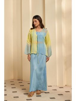 AFFROZ - Women Sky Blue Ombre Shrug with Bustier and Skirt
