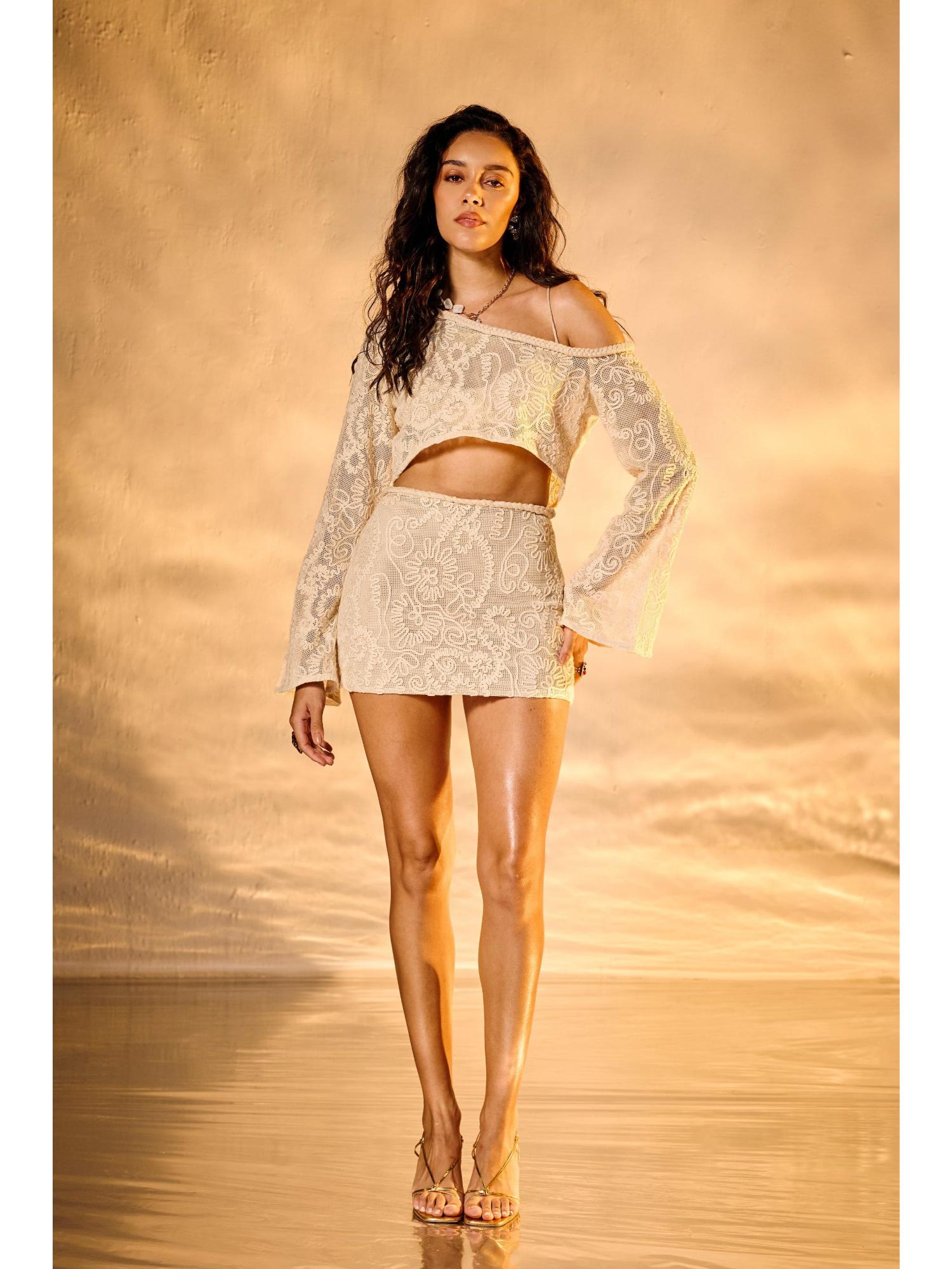lea clothing Ivy White Embroidered Crochet Mini Skirt-picture-24