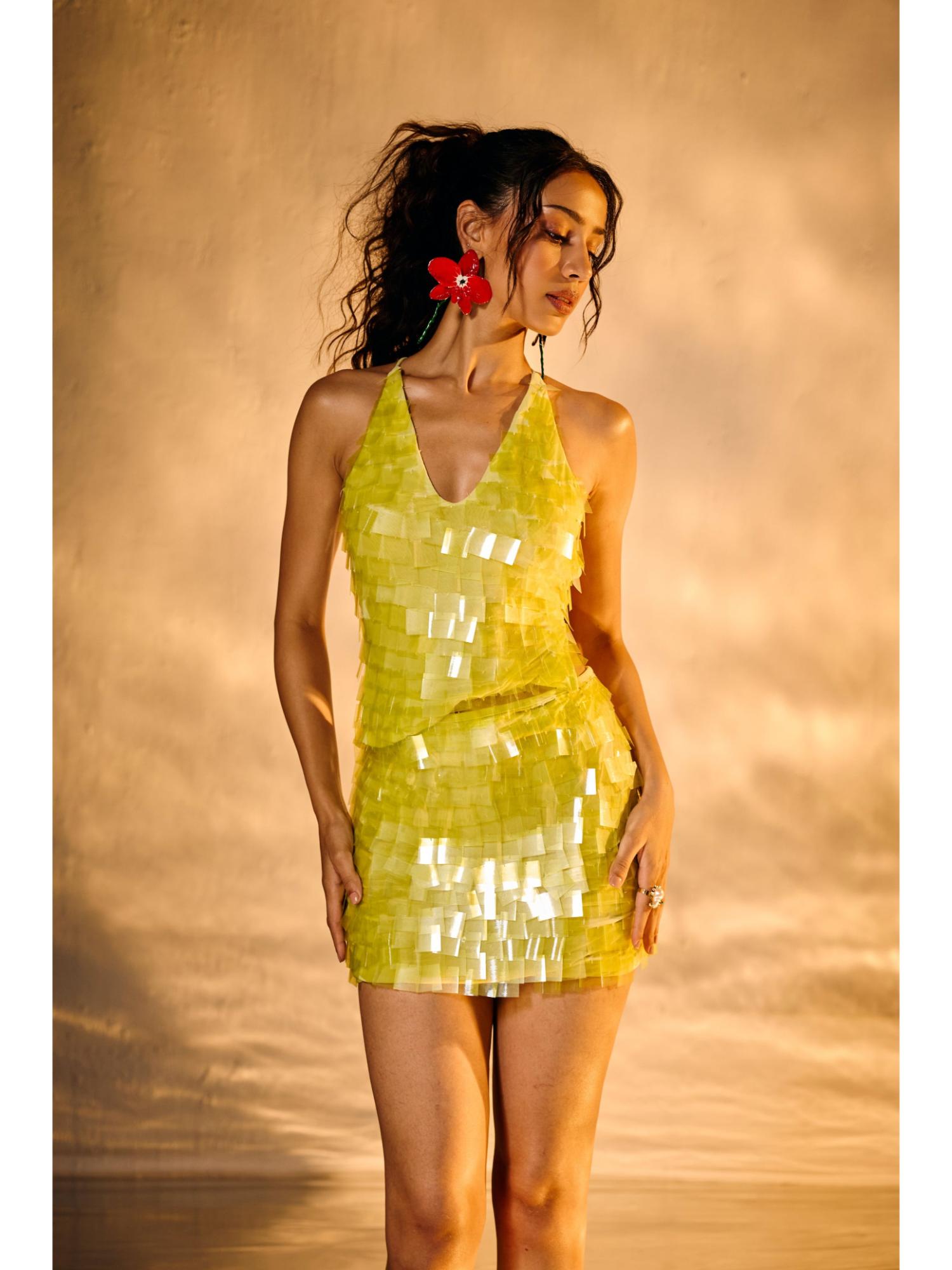 lea clothing Martini Green Embroidered Pailette Mini Skirt-picture-27