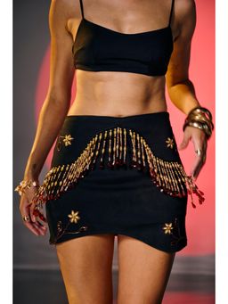 Lea Clothing - Cola Black Embroidered Mini Skirt