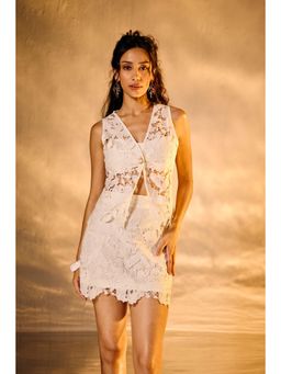 Lea Clothing - Scarlet White Cutwork Lace Mini Skirt
