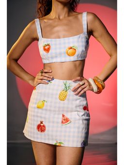 Lea Clothing - Fruit Picnic Blue Gingham Mini Skirt