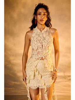 Lea Clothing - Santorini Lace Mandarin Collar Top