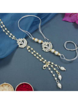I Jewels - Grey Kundan Pearl Bhaiya Bhabhi Rakhi, Bracelet with Roli Chawal & Greeting Card