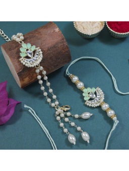 I Jewels - Green Kundan Pearl Bhaiya Bhabhi Rakhi & Bracelet with Roli Chawal