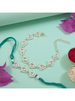 I Jewels - Green Kundan Pearl Bhaiya Bhabhi Rakhi & Bracelet with Roli Chawal
