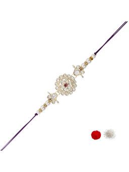 I Jewels - Purple Designer Kundan Pearl Rakhi with Roli Chawal & Rakshabandhan Card
