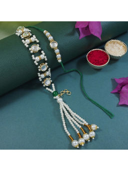 I Jewels - Green Kundan Pearl Bhaiya Bhabhi Rakhi & Bracelet with Roli Chawal