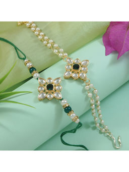 I Jewels - Green Kundan Pearl Bhaiya Bhabhi Rakhi & Bracelet with Roli Chawal