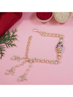I Jewels - Multi-Color Pearl Bracelet Rakhi with Roli Chawal