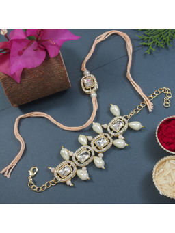 I Jewels - Peach Kundan & Pearl Bhaiya Bhabhi Rakhi & Bracelet with Roli Chawal