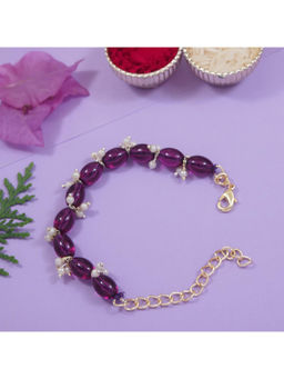 I Jewels - Wine Kundan & Pearl Bracelet Rakhi with Roli Chawal