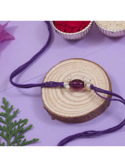 I Jewels - Purple Designer Pearl Bhaiya Rakhi with Roli Chawal & Rakshabandhan Card