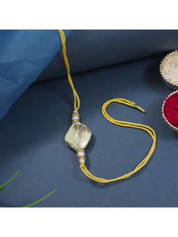 I Jewels - Yellow Designer Bhaiya Rakhi with Roli Chawal & Rakshabandhan Card