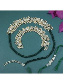 I Jewels - Green Kundan Pearl Bhaiya Bhabhi Rakhi, Bracelet with Roli Chawal & Greeting Card