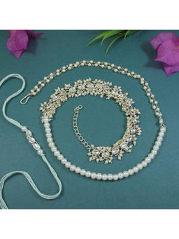 I Jewels - Blue Kundan Pearl Bhaiya Bhabhi Rakhi, Bracelet with Roli Chawal & Greeting Card