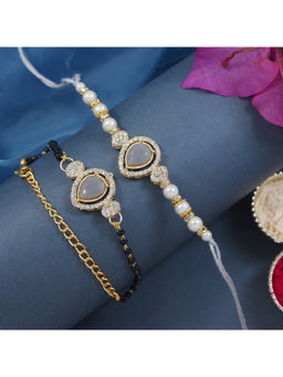 I Jewels - Grey Kundan Stone Bhaiya Bhabhi Rakhi & Mangalsutra Bracelet with Roli Chawal