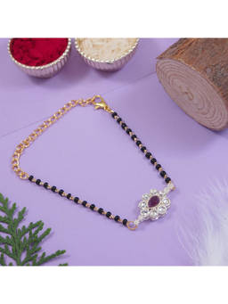 I Jewels - Wine Floral Shaped Mangalsutra Bracelet Rakhi with Roli Chawal