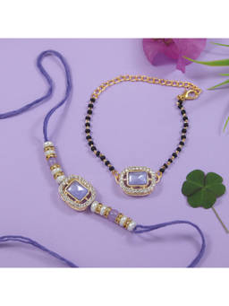 I Jewels - Lavender Kundan Pearl Bhaiya Bhabhi Rakhi & Mangalsutra Bracelet with Roli Chawal