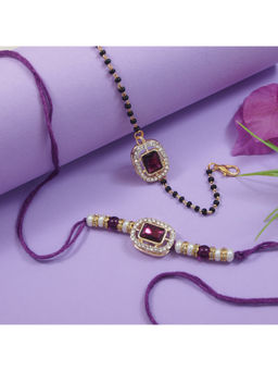I Jewels - Wine Kundan Pearl Bhaiya Bhabhi Rakhi & Mangalsutra Bracelet with Roli Chawal