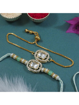 I Jewels - Green Kundan Pearl Bhaiya Bhabhi Rakhi & Bracelet with Roli Chawal