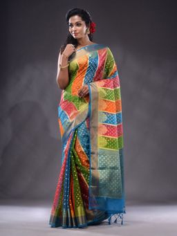 CHARUKRITI - Multicolor Organza Handwoven Saree With Unstitched Blouse