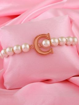 Estele - Rose Gold Plated Classic C Letter Pearl Bracelet for Women