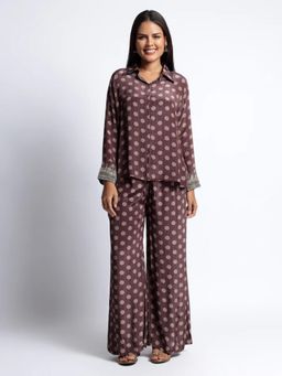QAIYNAT - Brown Polka Dot Crepe Co-Ord (Set of 2)