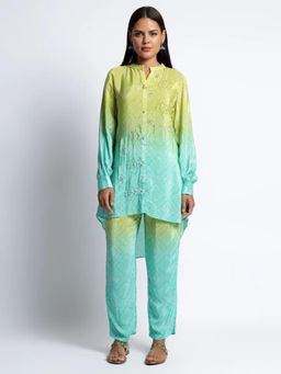 QAIYNAT - Green Blue Chinon Co-Ord (Set of 2)