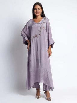 QAIYNAT - Purple Chiffon Kurta with Pant (Set of 2)