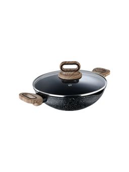 Bergner - Ultimate Ilag Marble Non Stick Kadhai With Glass Lid 24 Cm- 2 Litres- Induction Base-Grey