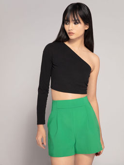 Twenty Dresses by Nykaa Fashion - Black Solid One Shoulder Crop Top