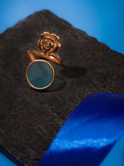 Suhani Pittie - Gold Plated Round Blue Acrlic And 3Drose Ring