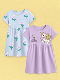 Napchief - Girls Unicorns & Tiny Tulips Fit And Flare Dress (Pack of 2)