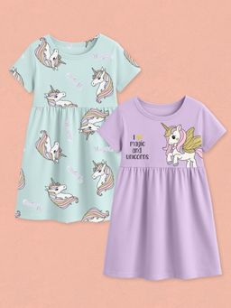 Napchief - Girls Unicorns Fit And Flare Dress (Pack of 2)