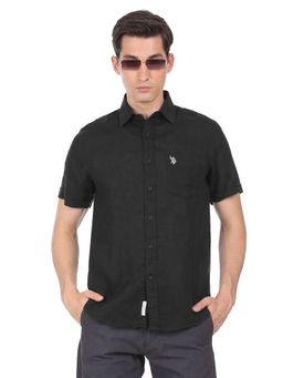 U.S. POLO ASSN. - Men Black Short Sleeve Linen Solid Casual Shirt