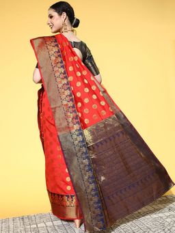 Odette - Silk Blend Red Woven Design Saree with Unstitched Blouse