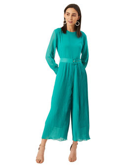 ANVI Be Yourself - Women Turquoise Blue Solid Capri Jumpsuit With Belt (Set of 2)