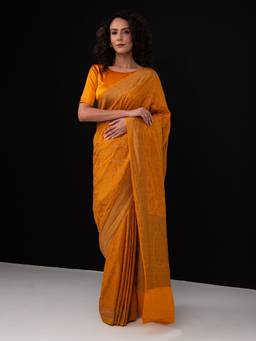 Sacred Weaves - Dark Mustard Jaal Crepe Silk Handloom Banarasi Saree