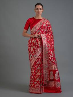 Sacred Weaves - Red Meenakari Katan Silk Handloom Banarasi Saree