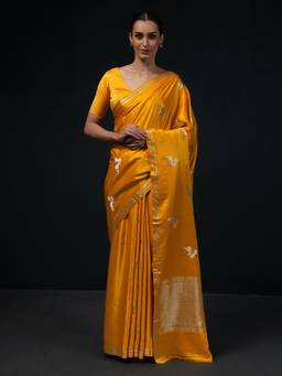 Sacred Weaves - Mustard Boota Satin Silk Handloom Banarasi Saree