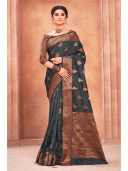 Sangam Prints - Grey Cotton Silk Woven Zari Work Traditional Saree with Unstitched Blouse