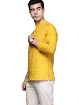 Manyavar - Mustard Blended Cotton Casual Short Kurta