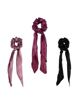 Arendelle - Black Wine Medium Satin Scrunchies with Scarf (Pack of 3)