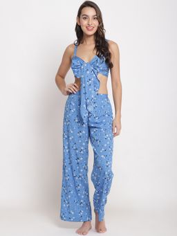 AOBA - Women Blue & White Floral Printed Beachwear Cover Up Set