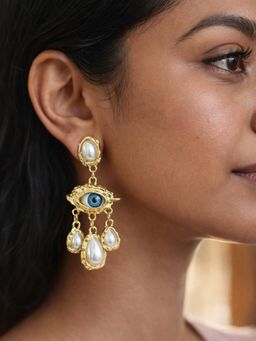 ISHKAARA - Women Evil Eye Pearl Dangler Earrings