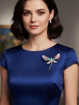 ISHKAARA - Women Multi-Color Stone Studded Dragonfly Brooch