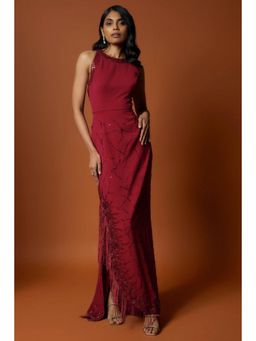 MEHAK MURPANA - Red Embroidered Cocktail Gown